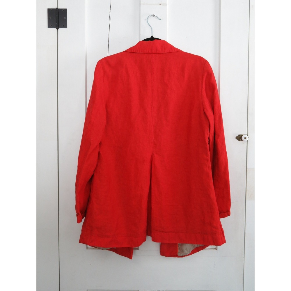 Coldwater Creek Womens 10 Bright Red Linen Open Front Longline Jacket Blazer - Picture 2 of 9
